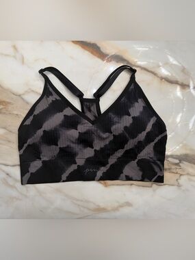 PINK Victoria's Secret Black & Gray Tie-Dye Ribbed Sports Bralette